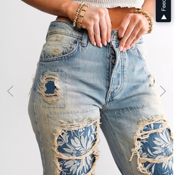 Free People Blue Patterned Straight Leg Jeans - Picture 10 of 12